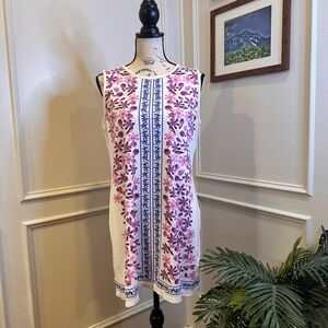 Max Studio White Dress with Purple and Blue Floral Design